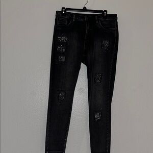 Joseph Ribkoff Black Distressed Skinny Pants